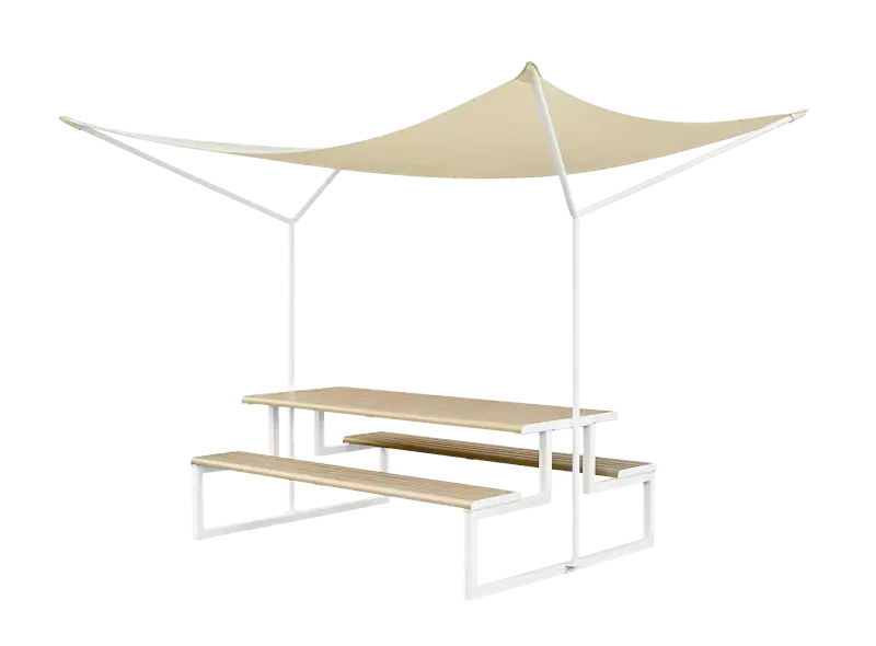 Freizeitüberdachung MANTUA, Aluminium in natürlichem Eschenholzoptik-Effekt, Stahlteile in RAL 9003 signalweiß