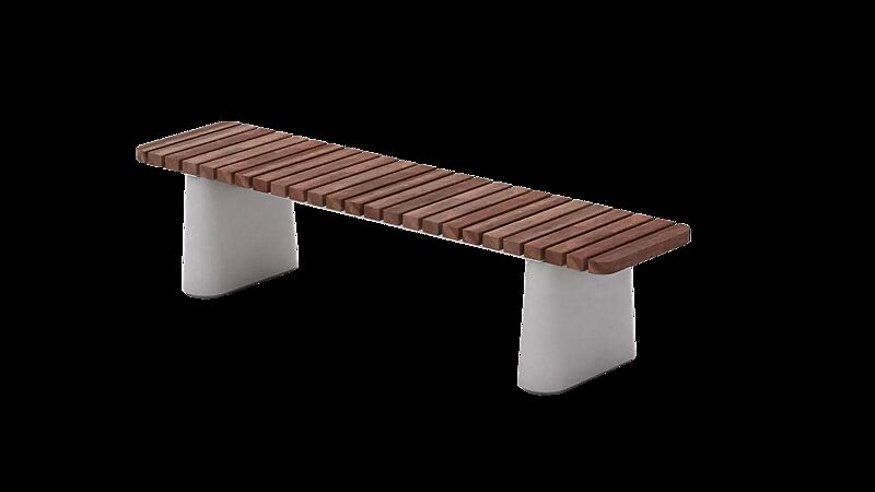 Sitzbank REFORMA ohne Rückenlehne, gerade, mit Querbelattung, Breite 1800 mm, mit Jatobaholzbelattung, HSC®-Beton in hellgrau