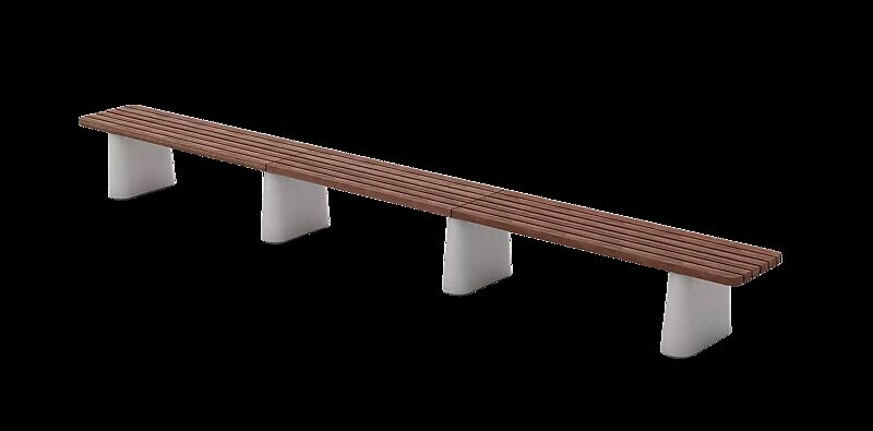 Sitzbank REFORMA ohne Rückenlehne, gerade, mit Längsbelattung, Breite 4240 mm, mit Jatobaholzbelattung, HSC®-Beton in hellgrau