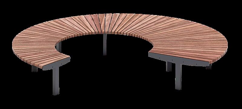 Rundbank LAGO ohne Rückenlehne, Breite 3100 mm, mit Jatobaholzbelattung, Stahlteile in RAL 7016 anthrazitgrau