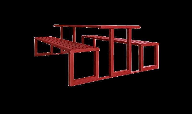 Bank-Tisch-Kombination MANTUA ohne Rückenlehne, in RAL 3000 feuerrot