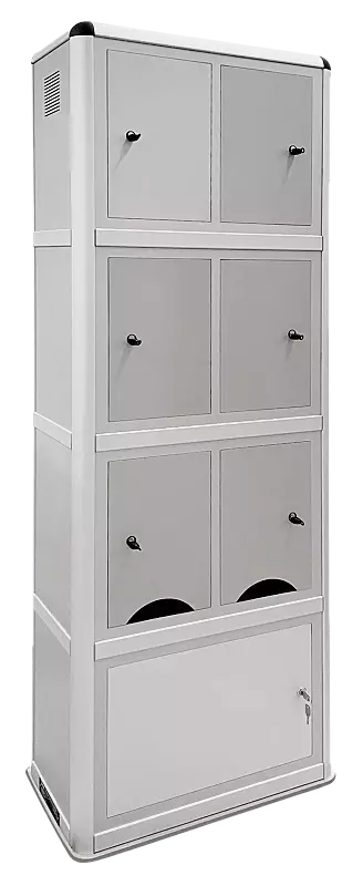 E-Bike-Ladestellenschrank AMARO mit 6 kleinen Ladefächern, mit Münzpfandschloss