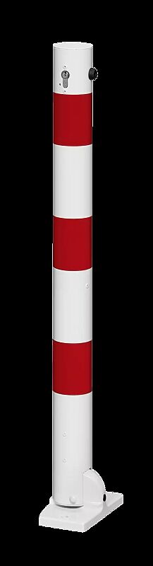 Sperrpfosten GERODA zum Aufdübeln, kippbar mit Bodenplatte mittels Profilhalbzylinderschloss, Ø 76 mm, feuerverzinkt und pulverbeschichtet