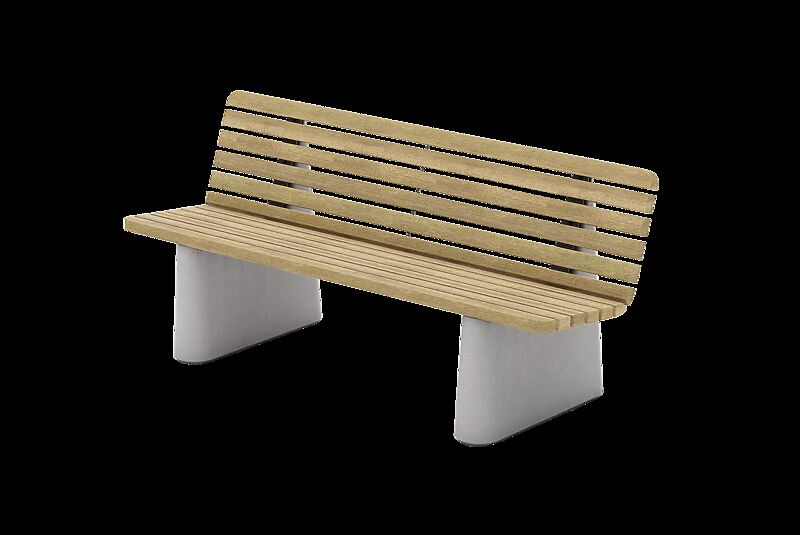 Sitzbank REFORMA mit breiter Rückenlehne, gerade, mit Längsbelattung, mit Robinienholzbelattung, HSC®-Beton in hellgrau