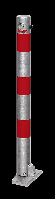 Sperrpfosten GERODA zum Aufdübeln, kippbar mit Bodenplatte mittels Dreikantschloss, Ø 76 mm, feuerverzinkt