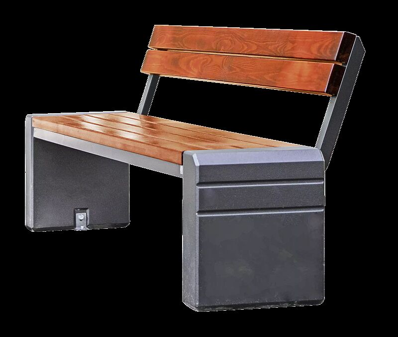 Sitzbank BRNO mit Rückenlehne, Stahlteile in RAL 7021 schwarzgrau, Beton beschichtet in hellem graphit