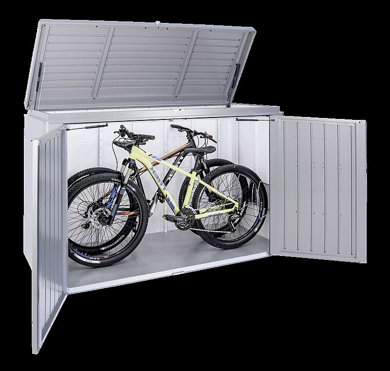 Fahrradbox HIGHBOARD, Modell 200, in quarzgrau-metallic, mit Fahrradständer bikeHolder (Zubehör)