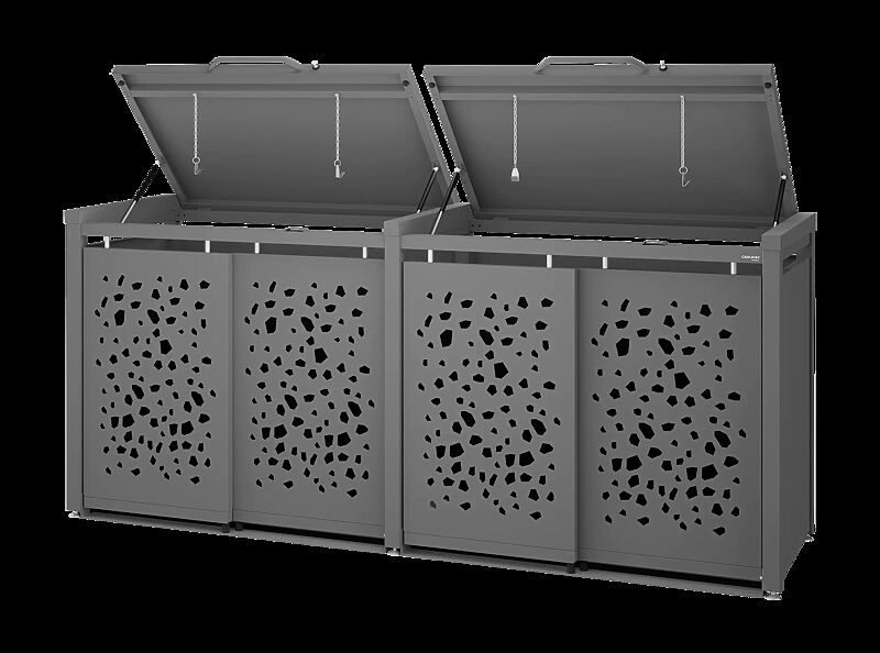 Müllbehälter-Vierfachschrank STYLEOUT® TOMO mit Klappdach, Aluminiumkonstruktion in RAL 9007 graualuminium