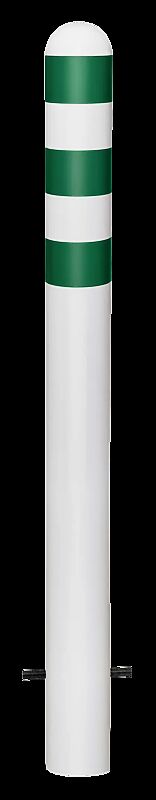 Schutzpoller ANTIN zum Einbetonieren, mit Reflexfolie in grün, pulverbeschichtet in weiß