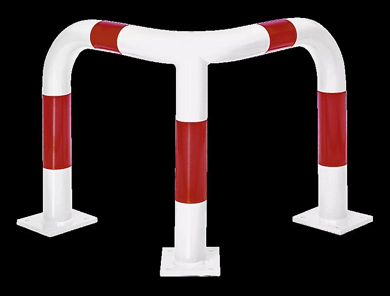 Rammschutzwinkel KEURU zum Aufdübeln, Höhe 600 mm, weiß kunststoffbeschichtet mit roten Signalstreifen