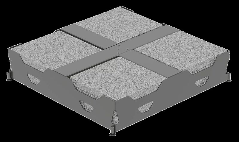 Platten-Schirmständer, feuerverzinkt, inklusive 4 Stück Nivellierschrauben, für max. 16 Stück bauseitige Betonplatten 400 x 400 x 50 mm