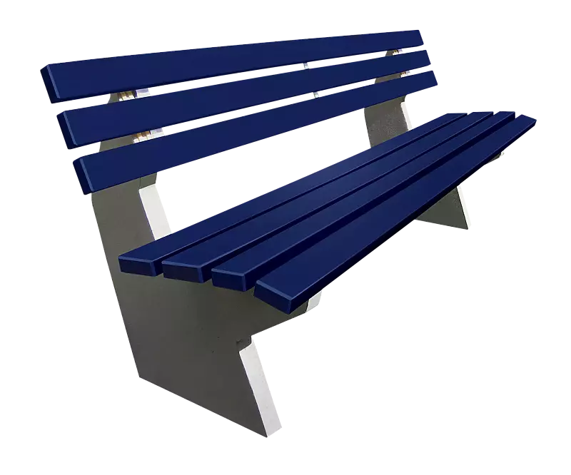 Sitzbank SICILIA mit Rückenlehne, mit Kambalaholzbelattung, lackiert in RAL 5002 ultramarinblau