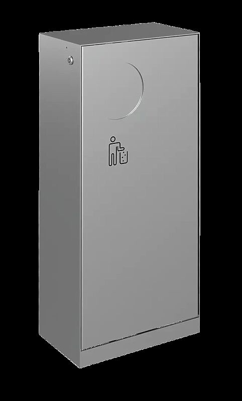 Abfallbehälter CRYSTAL ohne Ascher, 55 Liter, mit Einwurfklappe, Edelstahl, Siebdruck in RAL 9005 tiefschwarz