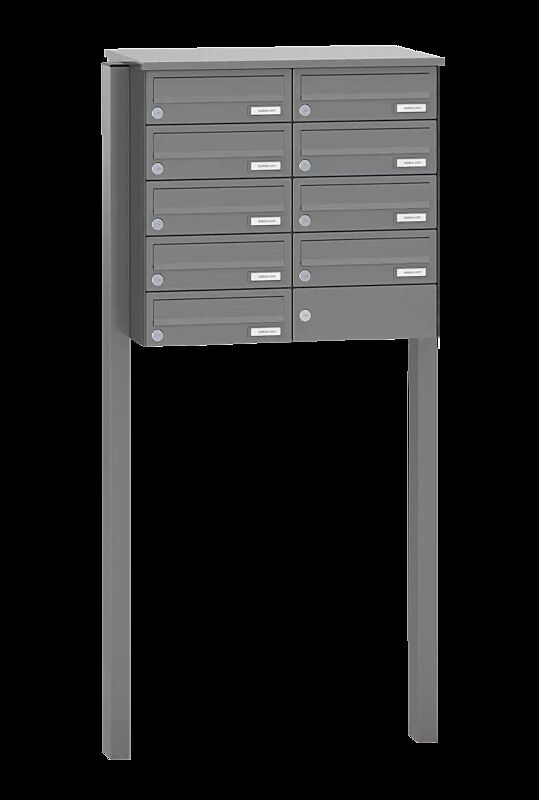 Briefkastenanlage ASTET mit 9 Briefkästen, zum Einbetonieren, ohne Sprech- und Klingelfach, in RAL 9007 graualuminium