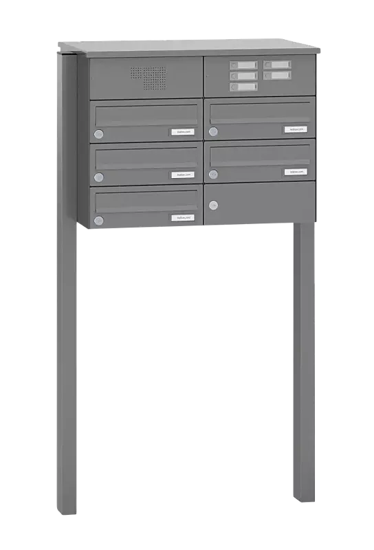 Briefkastenanlage ASTET mit 5 Briefkästen, zum Einbetonieren, mit Sprech- und Klingelfach, in RAL 9007 graualuminium