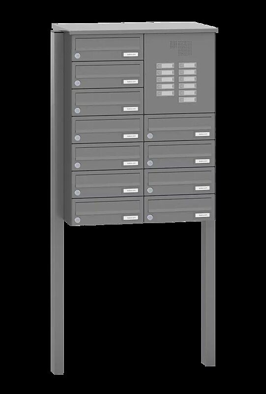 Briefkastenanlage ASTET mit 11 Briefkästen, zum Einbetonieren, mit Sprech- und Klingelfach, in RAL 9007 graualuminium