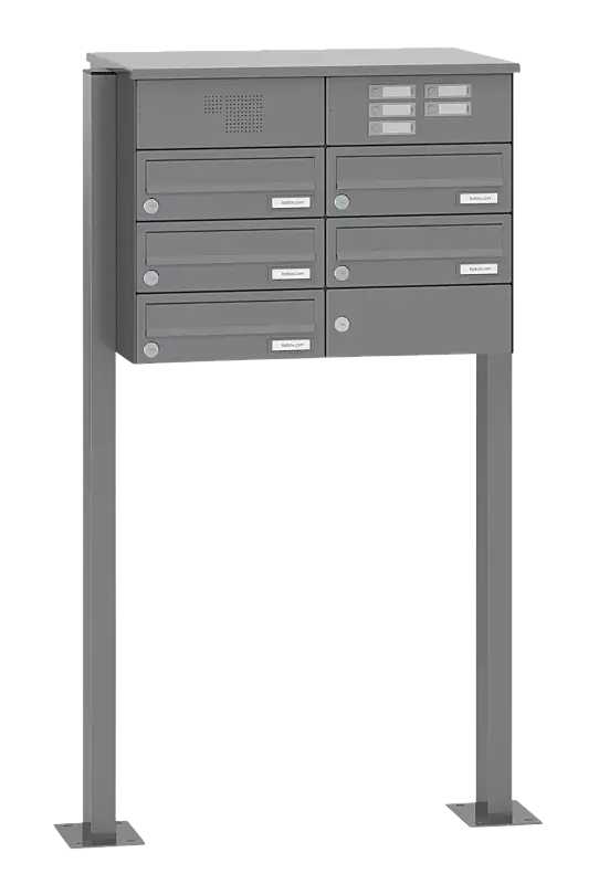 Briefkastenanlage ASTET mit 5 Briefkästen, zum Aufdübeln, mit Sprech- und Klingelfach, in RAL 9007 graualuminium