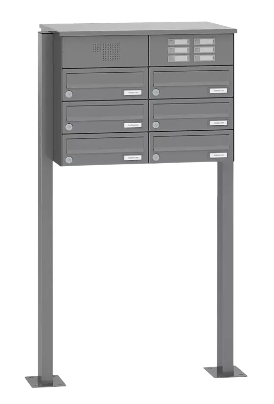 Briefkastenanlage ASTET mit 6 Briefkästen, zum Aufdübeln, mit Sprech- und Klingelfach, in RAL 9007 graualuminium
