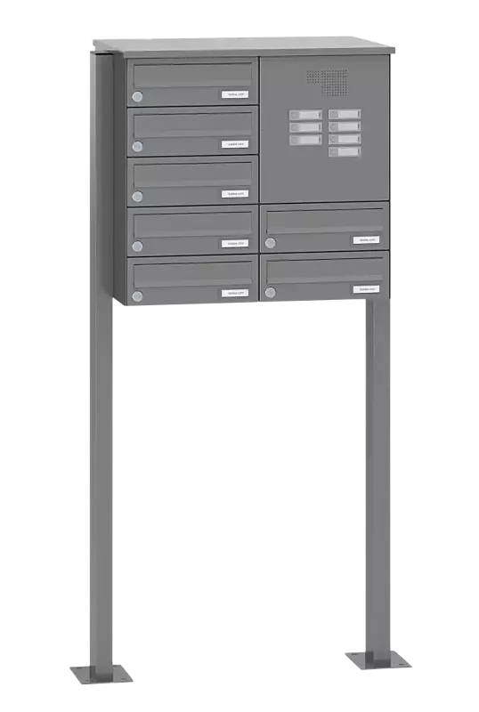 Briefkastenanlage ASTET mit 7 Briefkästen, zum Aufdübeln, mit Sprech- und Klingelfach, in RAL 9007 graualuminium