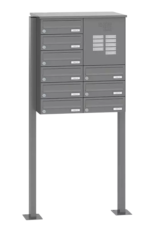 Briefkastenanlage ASTET mit 9 Briefkästen, zum Aufdübeln, mit Sprech- und Klingelfach, in RAL 9007 graualuminium