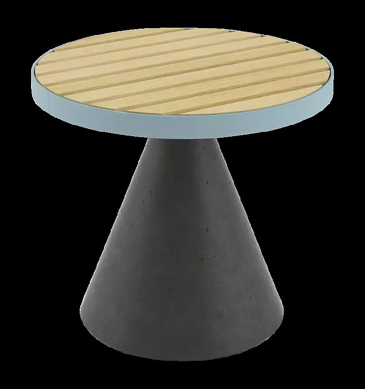 Sitz CONICS mit Robinienholzbelattung, HPC-Beton in dunkelgrau, Stahlteile in RAL 6027 lichtgrün