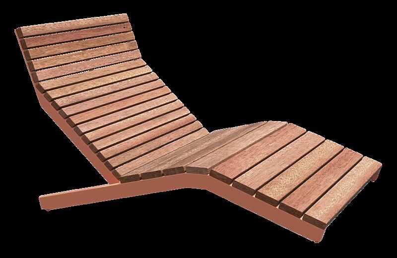 Doppelliegebank RIVAGE, zum Einbetonieren, mit Jatobaholzbelattung, Stahlteile in RAL 3016 korallenrot