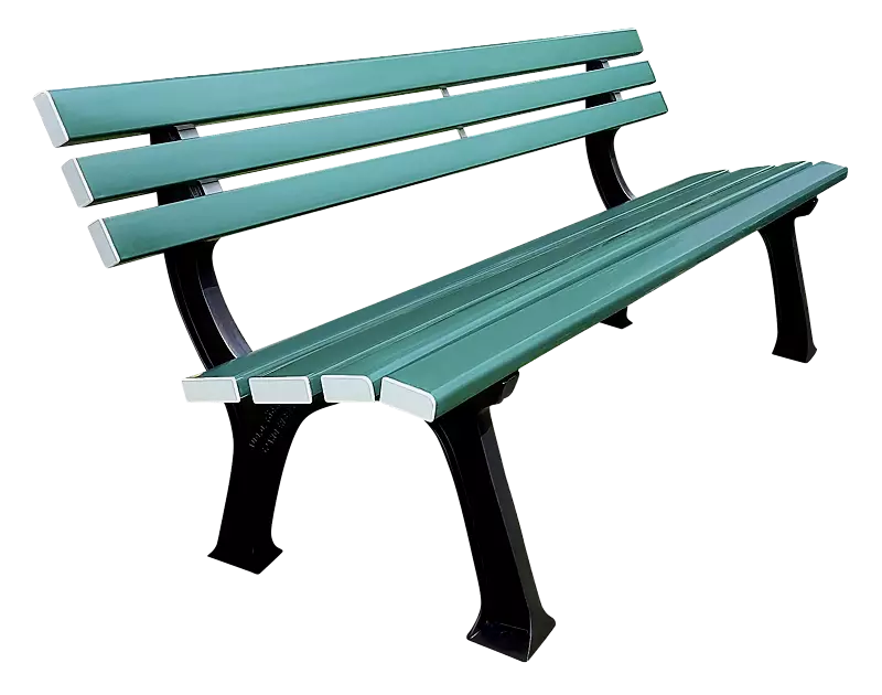 Sitzbank PRATO mit PVC-Kunststoffbelattung mit Holzeinlage in grün änlich RAL 6005