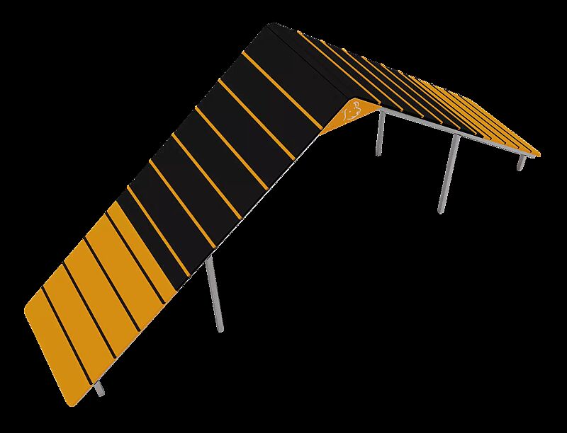 Hundekletterwand KIELO, Laufflächen in daliengelb ähnlich RAL 1033 und RAL 9005 tiefschwarz