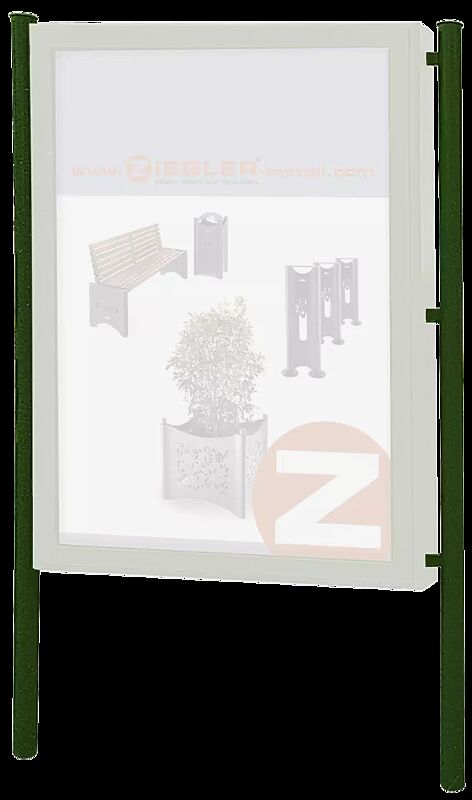 Ständer für Werbevitrine aus Rundrohr (Ø 80 mm), zum Einbetonieren, in RAL 6010 grasgrün