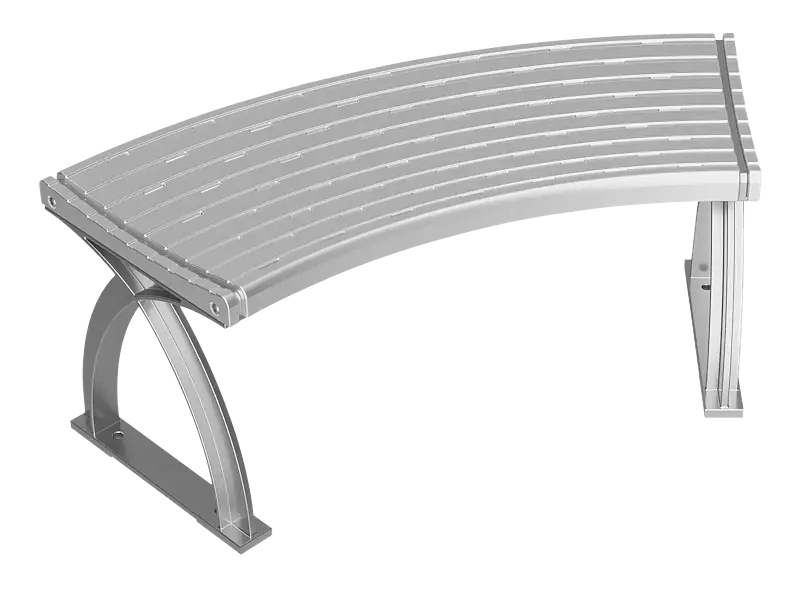  Sitzbank VASTO, Sitzfläche gebogen 45°, in RAL 9006 weißaluminium