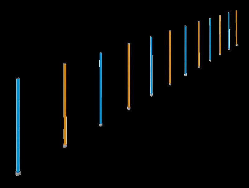 Hundeslalomstangen ESKO in RAL 5015 himmelblau und RAL 1023 verkehrsgelb