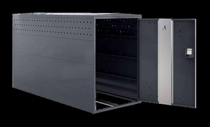 Fahrradgarage LEXINGTON NEW, Grundeinheit mit Giebeldach, mit Münzpfandschloss, Türanschlag DIN rechts, Stahlkonstruktion in RAL 7016 anthrazitgrau