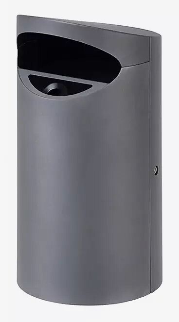 Abfallbehälter TOLUCA, 45 Liter, mit Ascher, inkl. Innenbehälter, zur Wand- / Pfostenbefestigung, in RAL 7016 anthrazitgrau