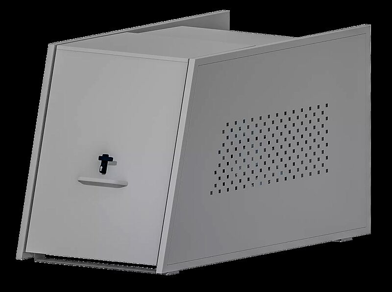 Fahrradgarage STYLEOUT® BIKEBOX QUBIS, Seitenwände mit Quadratlochung, Aluminiumkonstruktion in RAL 9007 graualuminium