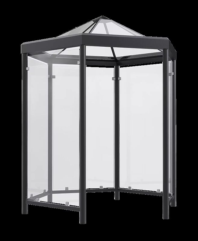Raucherunterstand AQUARIUS MINI, Dachbreite x Dachtiefe 2344 mm x 2030 mm, inkl. 5 Seitenwände ESG, Klarglas, Dach VSG, Klarglas, Stahlkonstruktion in RAL 7016 anthrazitgrau