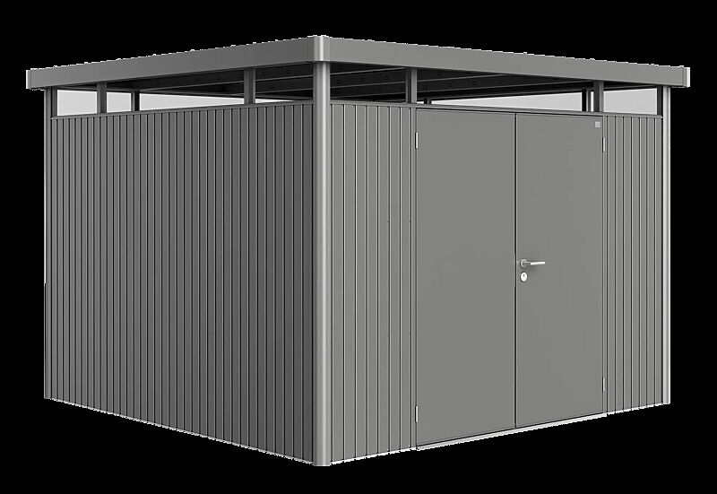 Gerätehaus HighLine®, Modell H6 in quarzgrau-metallic, mit Doppelflügeltür