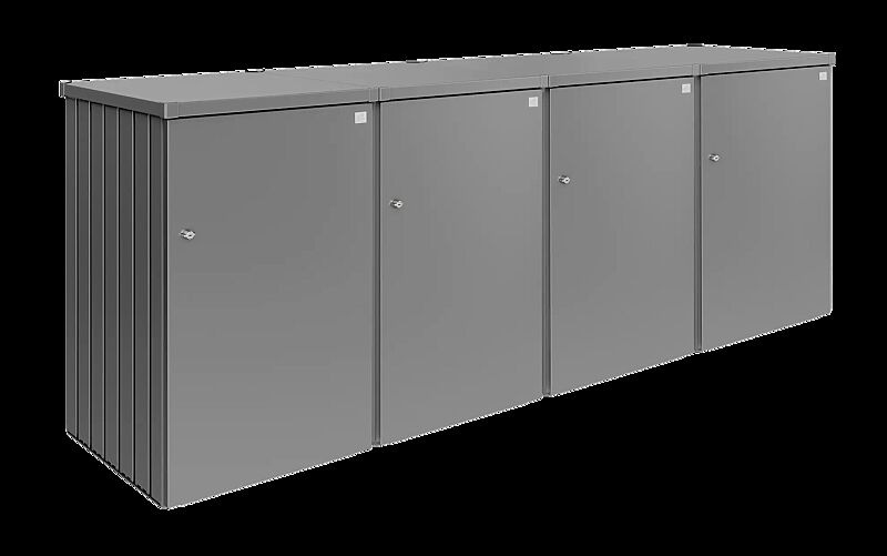 Müllbehälter-Vierfachschrank ALEX®, bestehend aus 4 Einzelschränken inkl. 3 Verbindungselementen, in quarzgrau-metallic