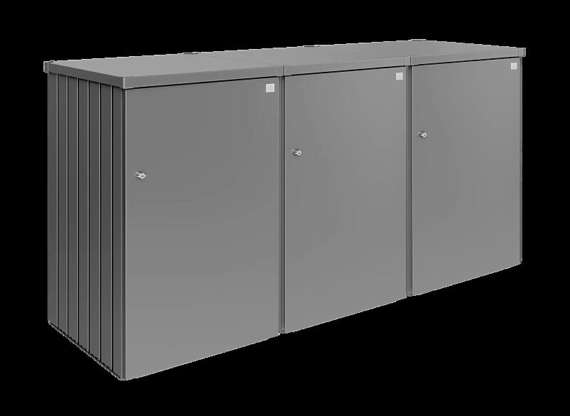 Müllbehälter-Dreifachschrank ALEX®, bestehend aus 3 Einzelschränken inkl. 2 Verbindungselementen, in quarzgrau-metallic