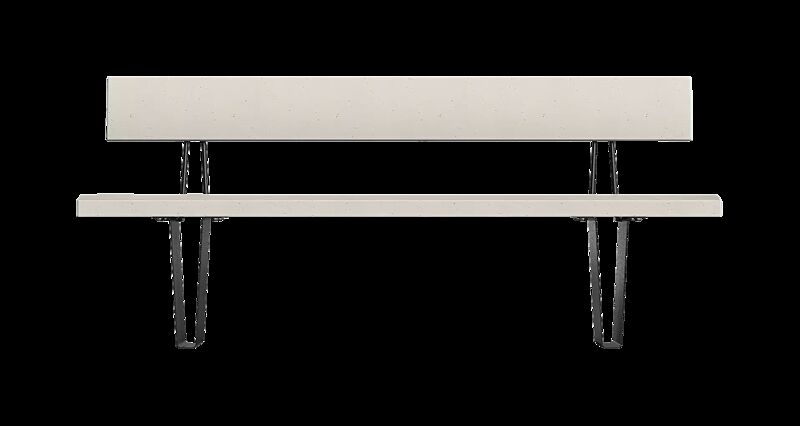 Sitzbank MALY mit Rückenlehne, HPC-Beton in weiß, Stahlteile in DB 703 eisenglimmer