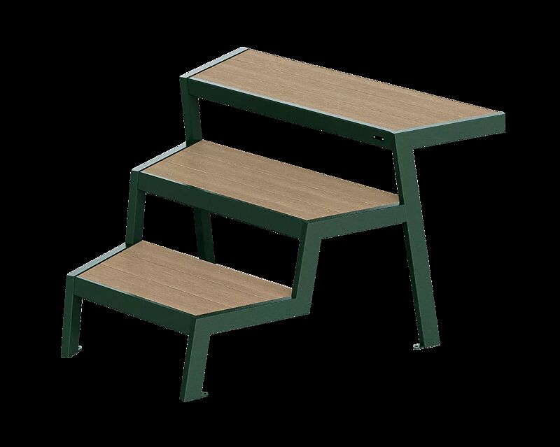 Tribünenbank ESPRIT, gewinkelt 30°, modular erweiterbar, Stahlteile in RAL 6005 moosgrün