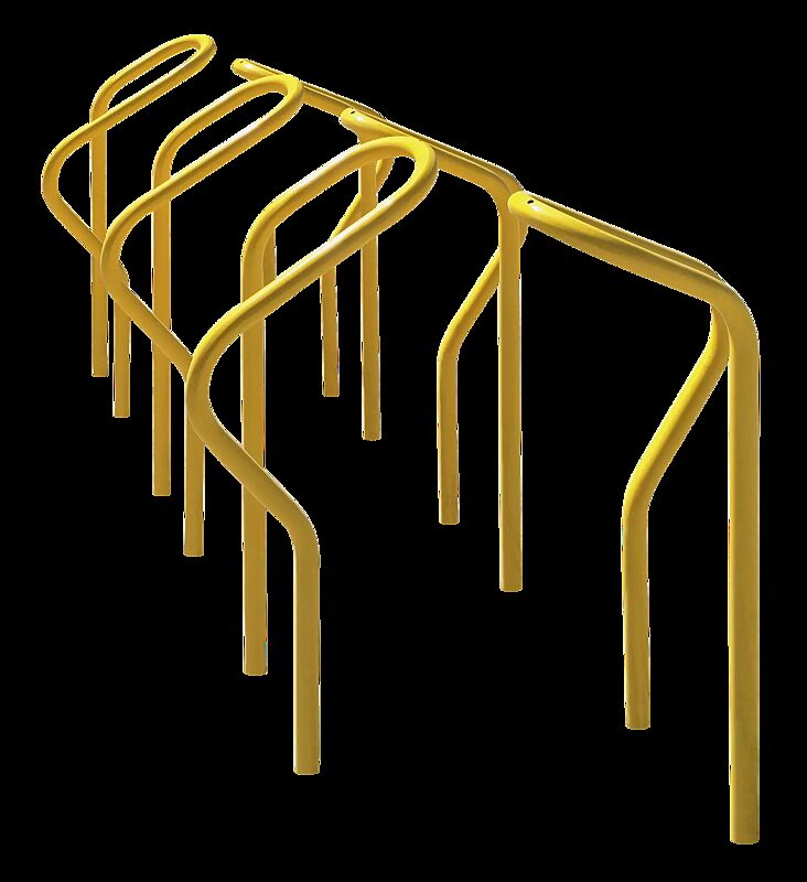 Reihenanlehnbügel LARGO doppelseitig, 6 Stellplätze, in RAL 1023 verkehrsgelb