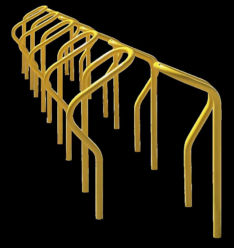 Reihenanlehnbügel LARGO doppelseitig, 10 Stellplätze, in RAL 1023 verkehrsgelb