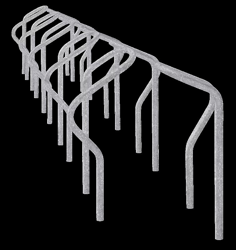 Reihenanlehnbügel LARGO doppelseitig, 10 Stellplätze, feuerverzinkt