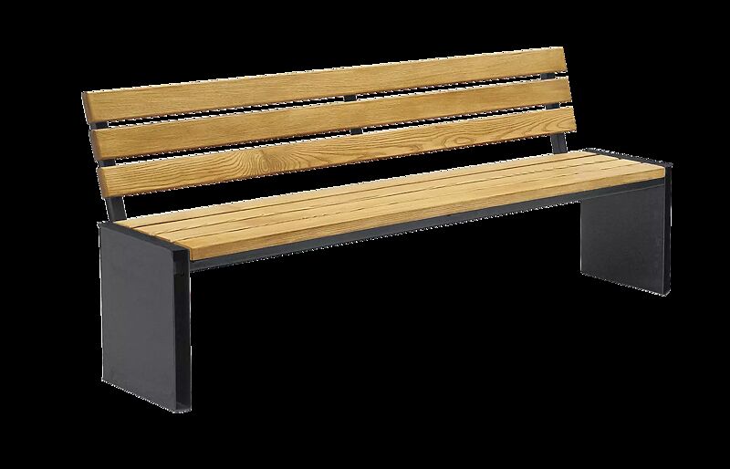 Sitzbank NATURA mit Rückenlehne, mit Eschenholzbelattung, Stahlteile in DB 703 eisenglimmer