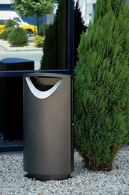 Abfallbehälter FINBIN ELLIPSE 100, 56 Liter,  zum Aufdübeln, Stahlteile in DB 703 eisenglimmer