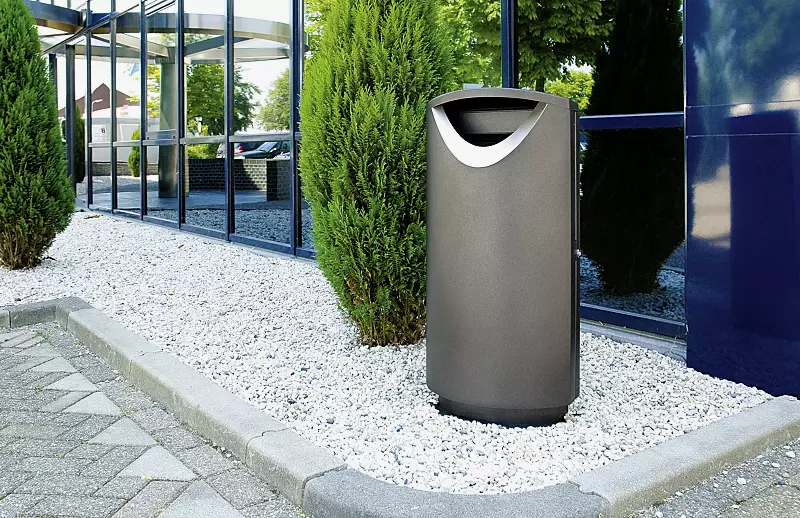 Abfallbehälter FINBIN ELLIPSE 100, 56 Liter,  zum Aufdübeln, Stahlteile in DB 703 eisenglimmer