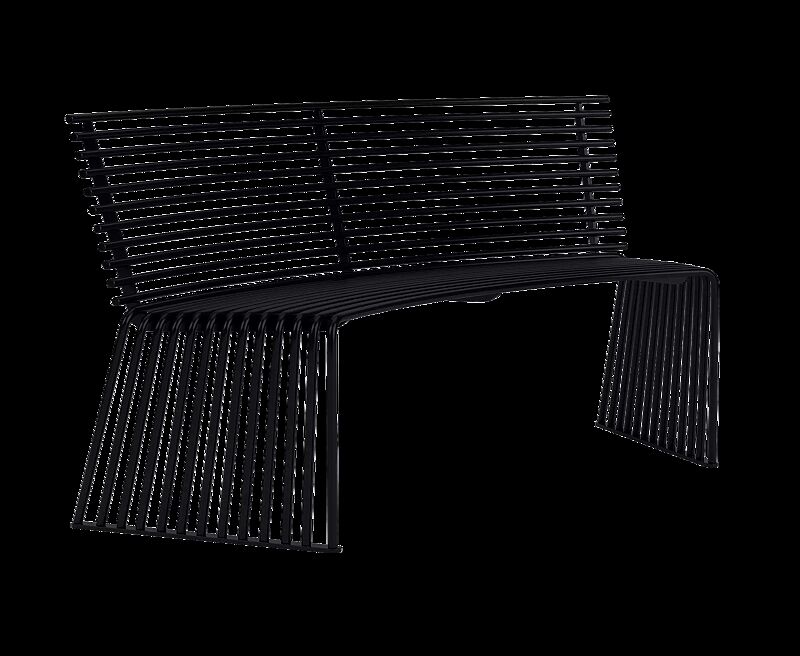 Sitzbank ANZIO mit Rückenlehne, konkav gebogen 45°, in RAL 9005 tiefschwarz