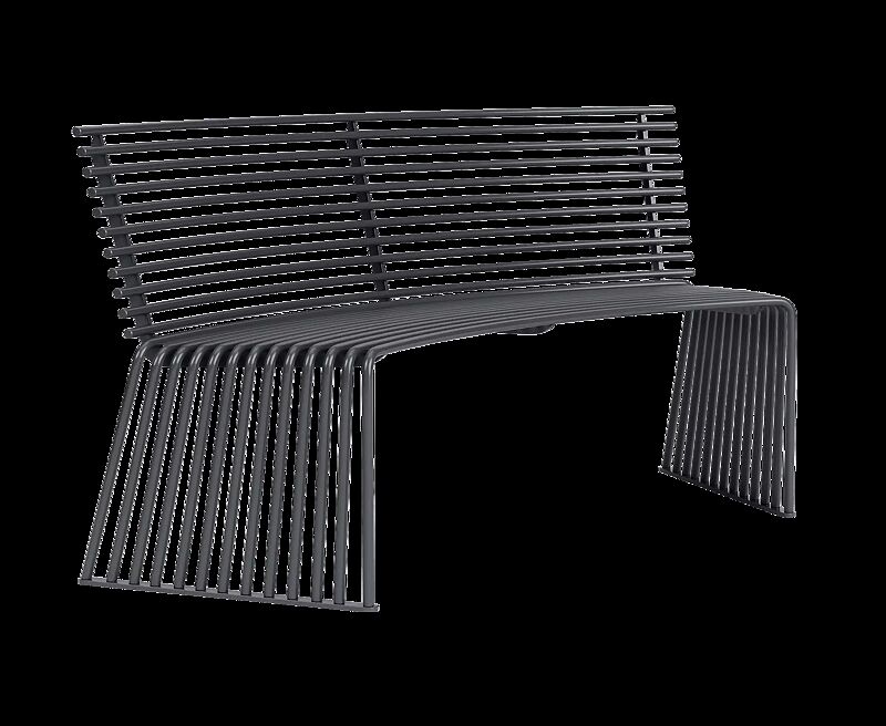 Sitzbank ANZIO mit Rückenlehne, konkav gebogen 45°, in eisenglimmergrau