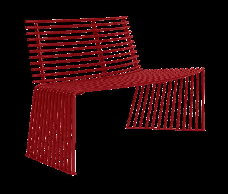 Sitzbank ANZIO mit Rückenlehne, konvex gebogen 45°, in RAL 3000 feuerrot