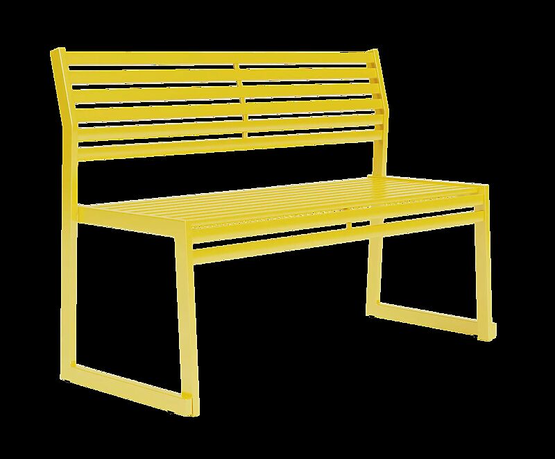 Sitzbank CORTINA mit Rückenlehne, zum freien Aufstellen, Breite 1200 mm, in RAL 1004 goldgelb